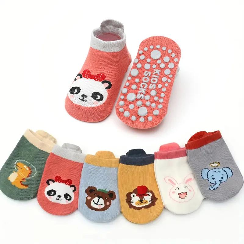 6 paires chaussettes coton enfants motif animal dessin animé - Antidérapantes confortables bébé