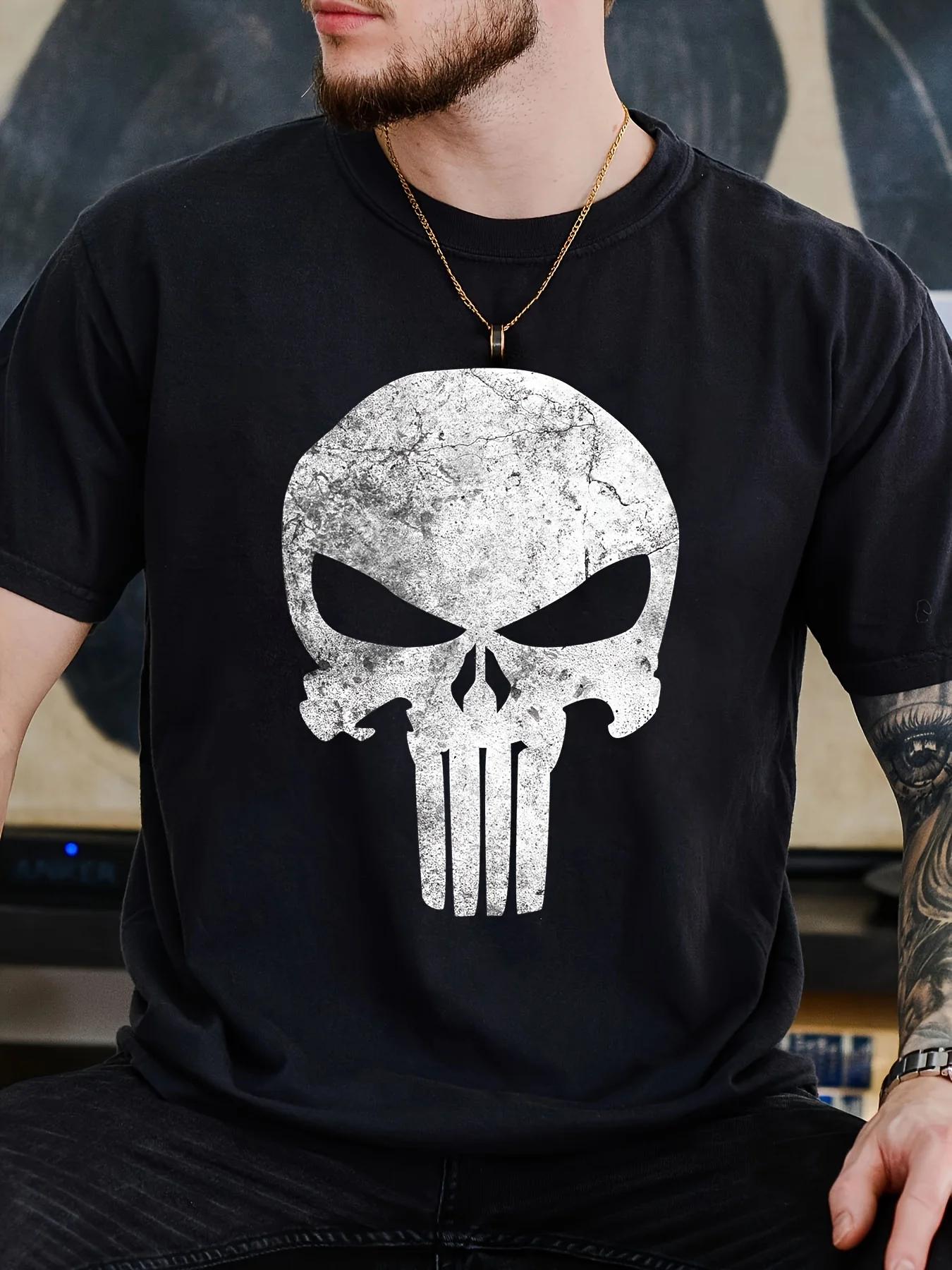 MARVEL Punisher crâne graphique T-Shirt pour hommes en détresse Vintage imprimé col rond maille T-Sh