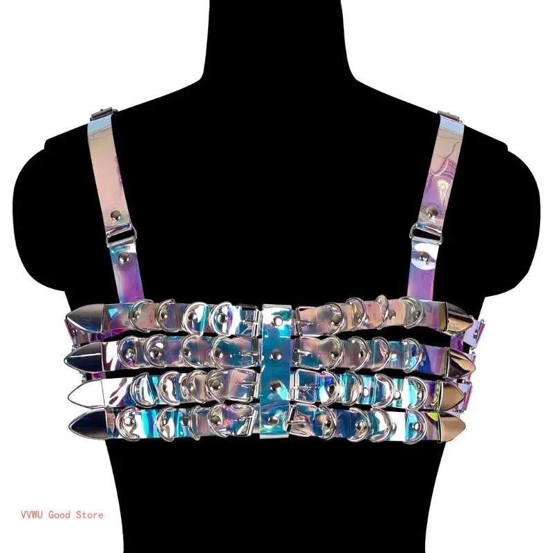 Ceinture chaîne poitrine Punk pour femmes, harnais superposé, chaîne poitrine pour bal danse