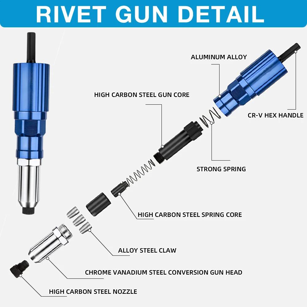 Pistolet à rivets électrique 2,4/3,2/4,0/4,8 mm, adaptateur de foret pour pistolet à écrou à rivets