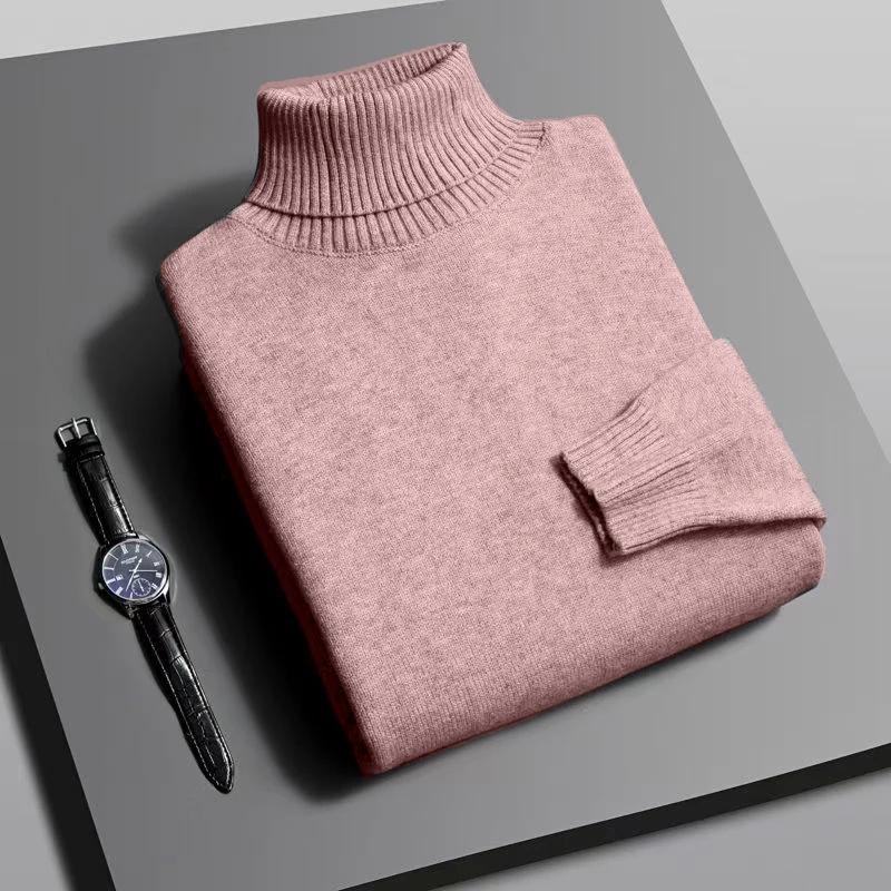 Automne hommes haute qualité tricoté pull à col roulé coupe ajustée à manches longues anti-boulochag
