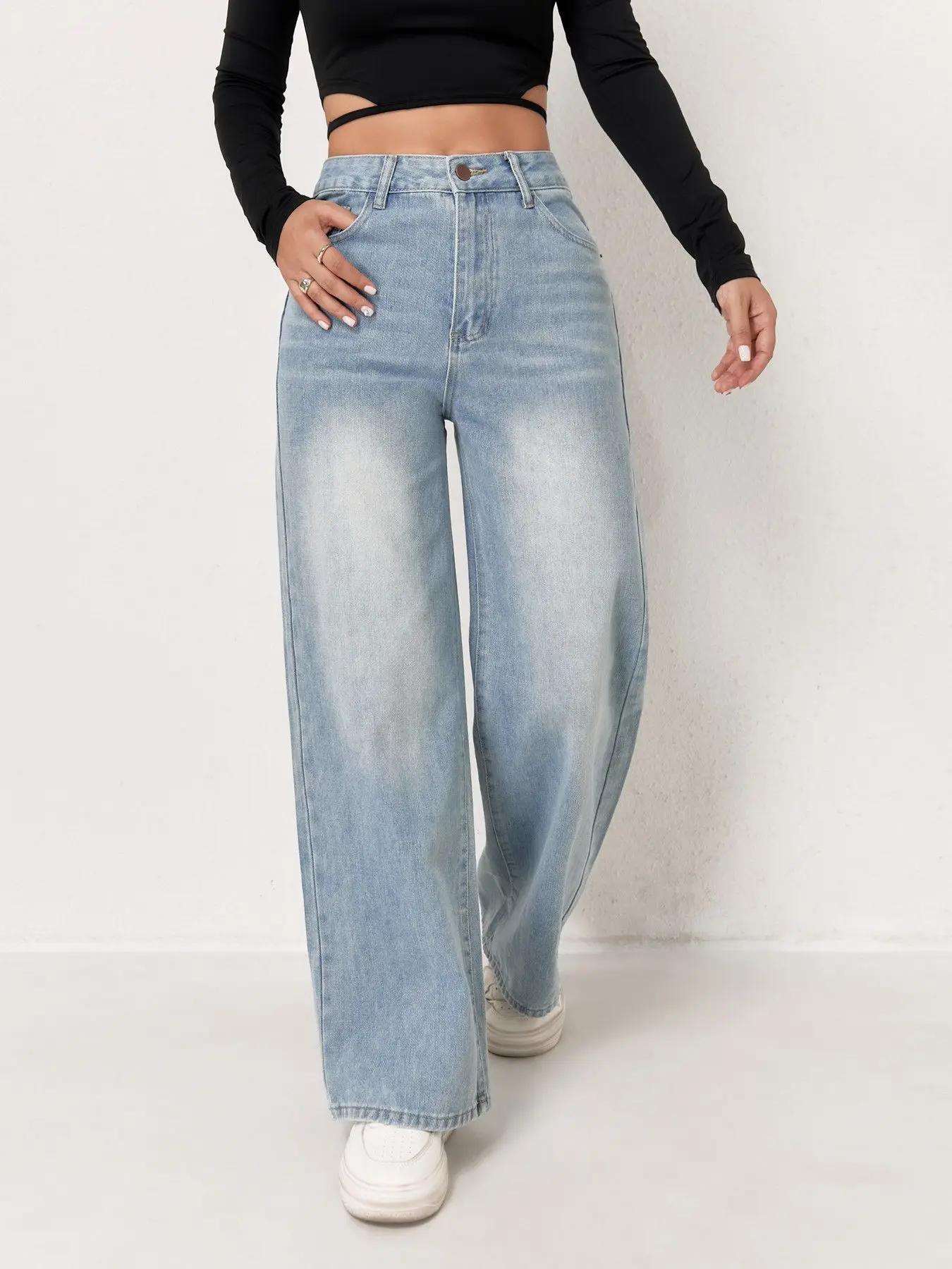 Jean pour femme Y2k, vêtements bleu clair, jambes larges, pantalon en Denim, ample, mode Simple, ext