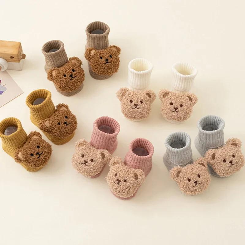 Mignon dessin animé ours bébé chaussettes pour garçon fille hiver doux coton anti-dérapant semelle n