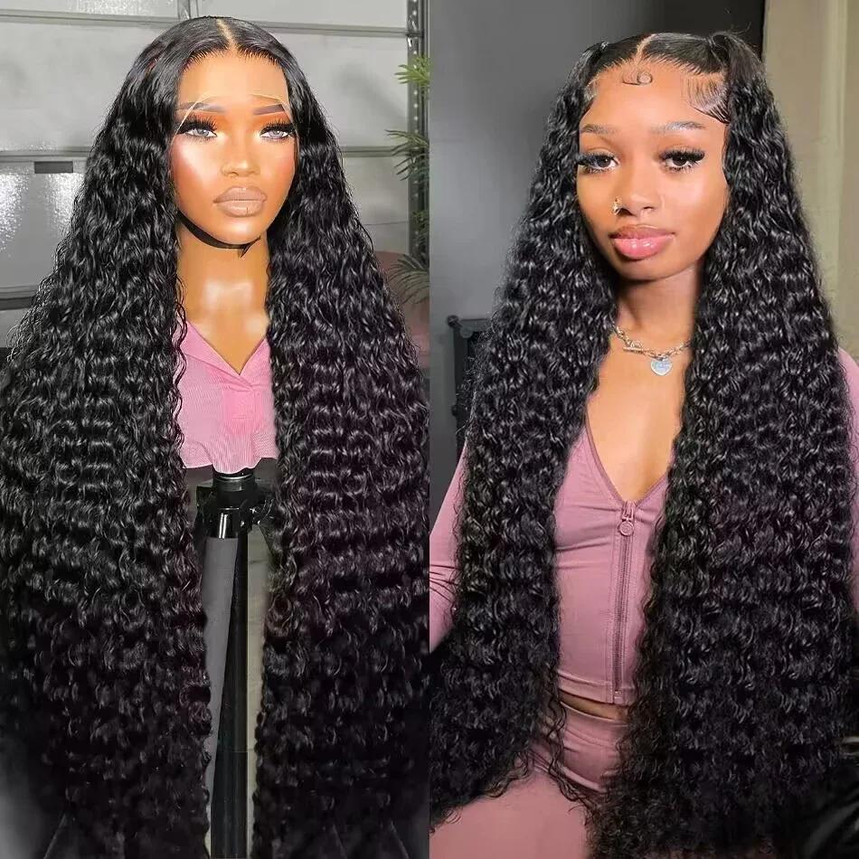 Perruque Lace Front Wig Deep Wave brésilienne naturelle, cheveux humains, 13x4, 13x6, pre-plucked, t