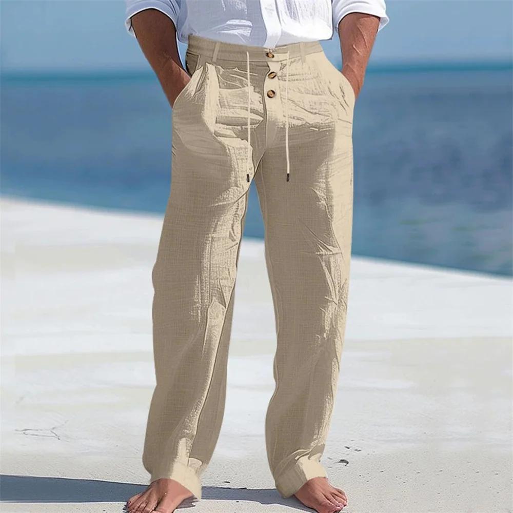 Pantalon en coton pour hommes, décontracté, respirant, confortable, bouton, cordon de serrage, Desig