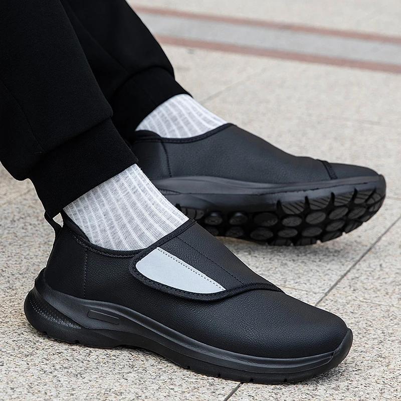 Baskets orthopédiques en cuir pour diabétiques pour hommes, chaussures ouvertes à ajustement large a