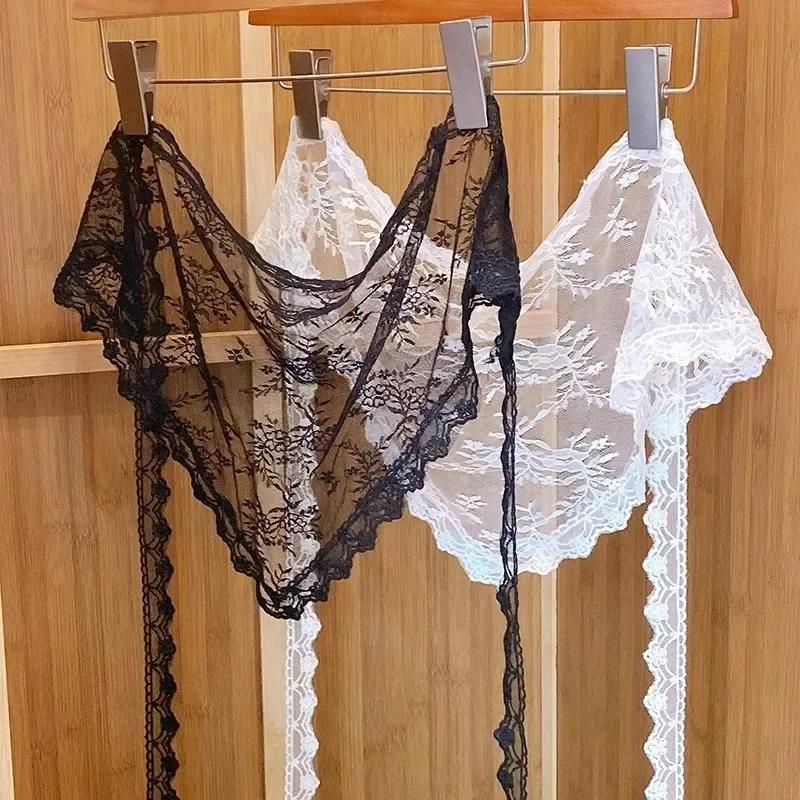 Femmes coréennes dentelle Triangle une pièce ceinturée chevauchement foulard jupe en dentelle tablie