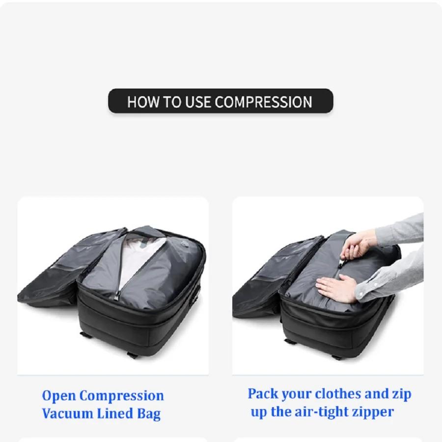 Sac à dos de voyage pour hommes, compression sous vide, pour ordinateur portable 17 pouces, sac à do