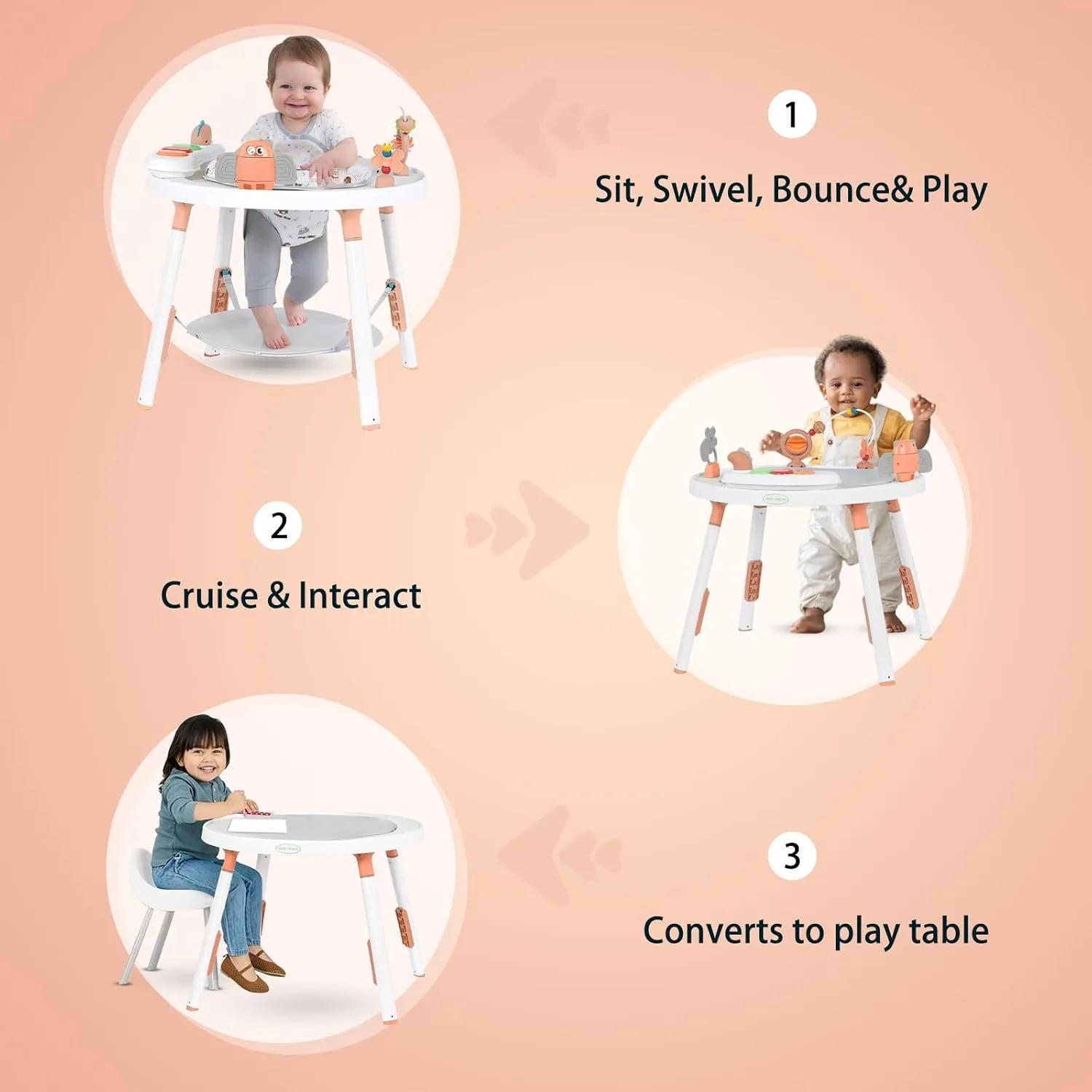 Jumper et table pour centre d'activité 3 en 1 pour bébé – avec jouets amovibles et 360 ° Siège rot