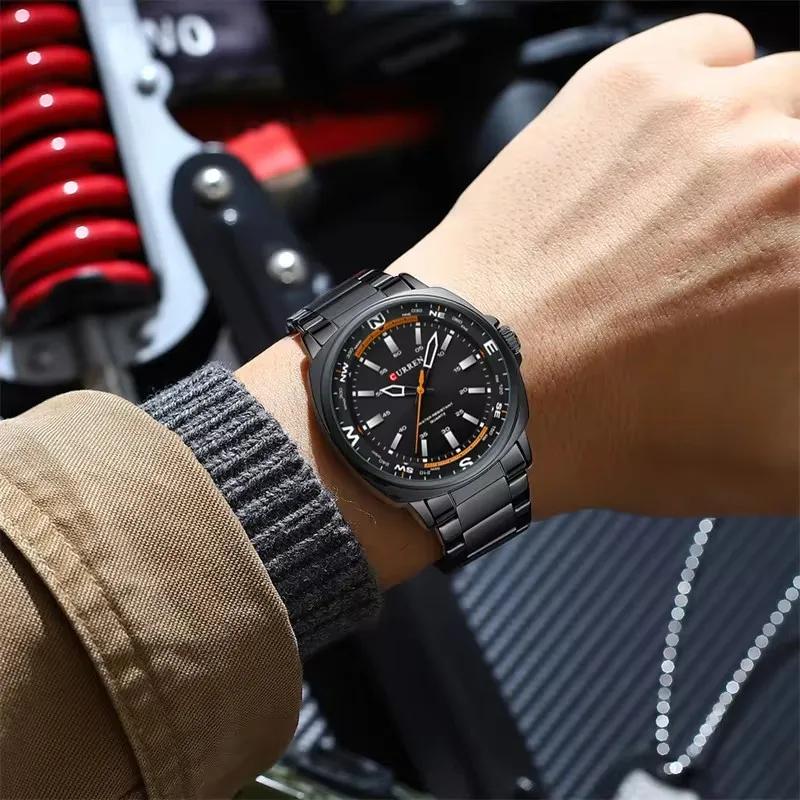 CURREN 8455 montre à Quartz pour hommes grand cadran étanche bracelet en acier inoxydable décontract