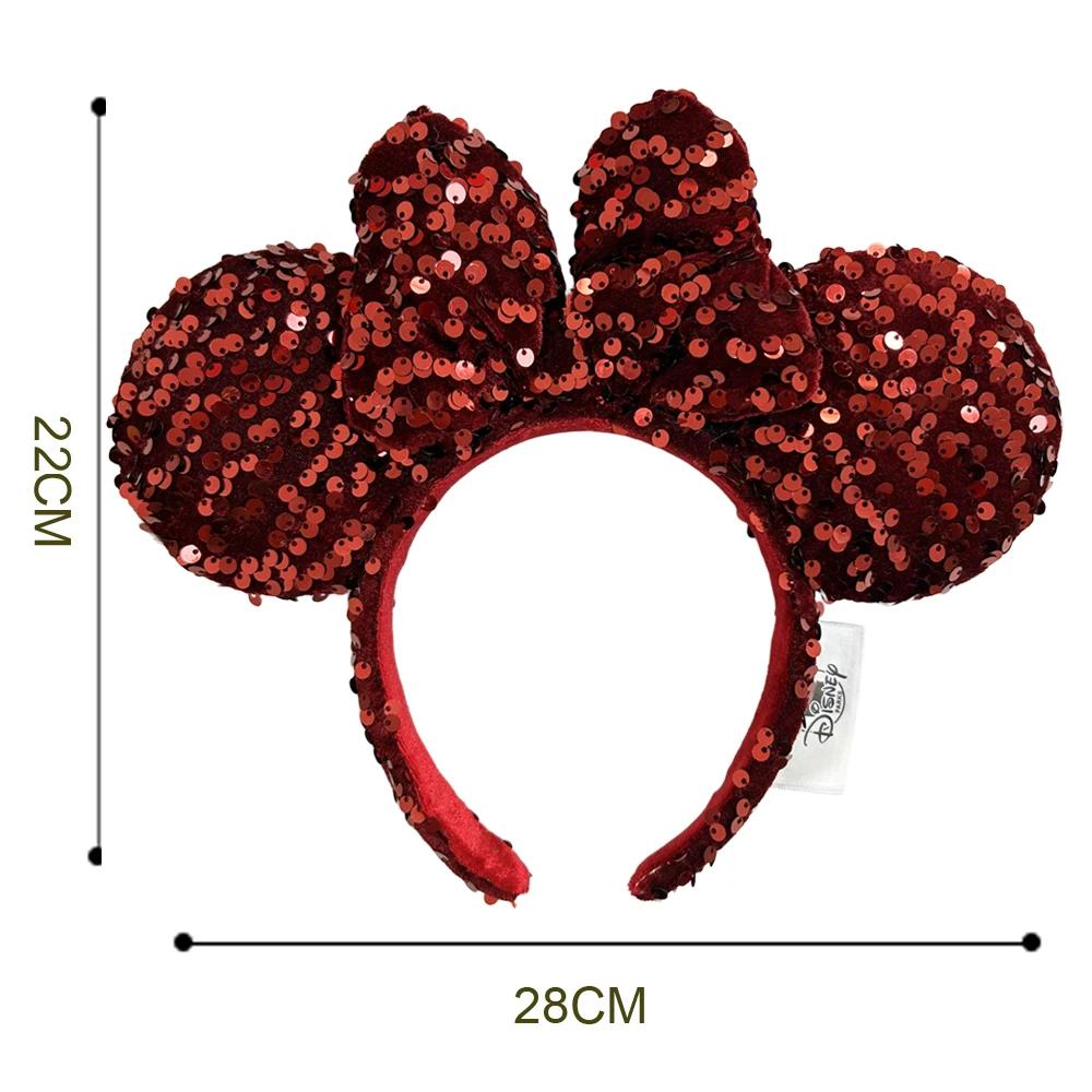 Bandeau d'oreille Minnie Mouse de couleur unie Disney, grandes bandeaux à paillettes, Costume de Cos
