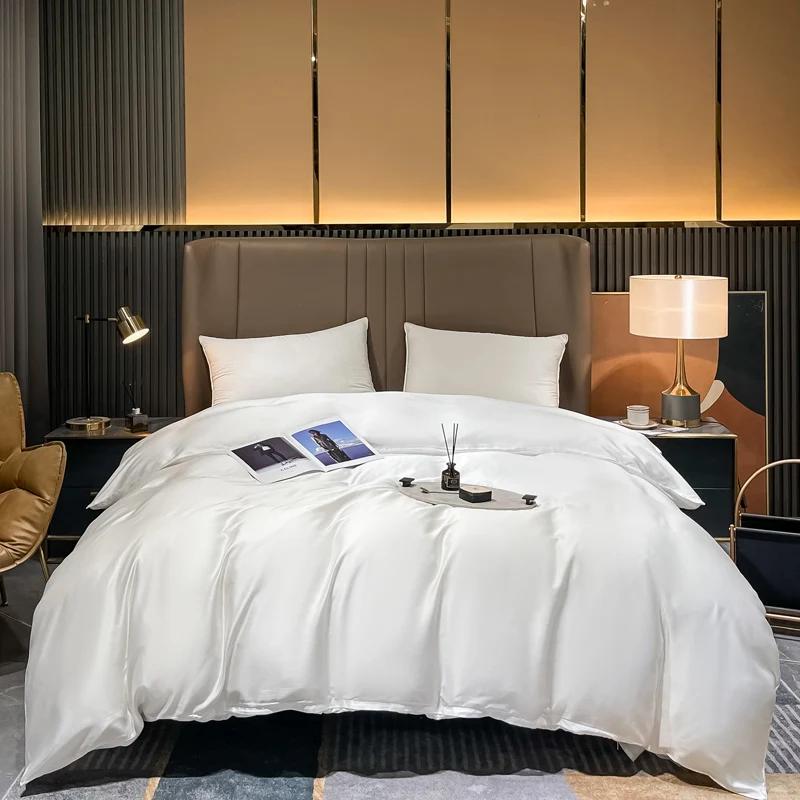 Housse de couette en soie de mûrier naturelle, confortable, couleur unie, simple, Double, King Size,