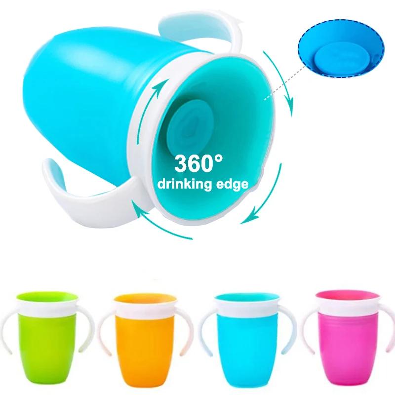360 degrés peuvent être tournés bébé apprentissage tasse à boire avec Double poignée couvercle rabat