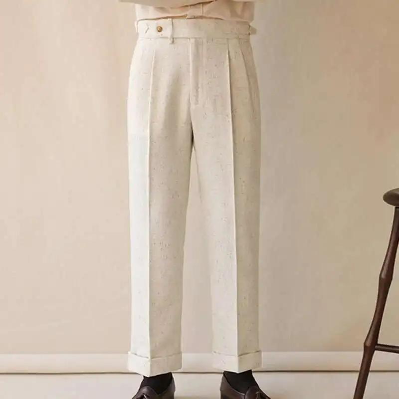 Pantalon de surintendant décontracté taille haute pour hommes, jambe droite, bouton Paris, affaires,