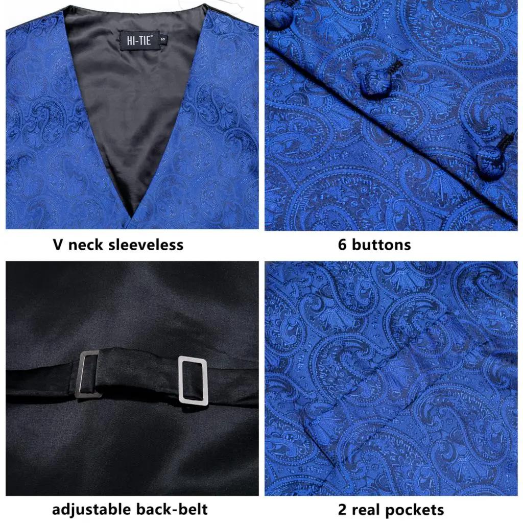Ensemble Gilet et Cravate pour Homme Bleu Marine Royal, Veste sans Manches, Cravate, Pochette, Bouto