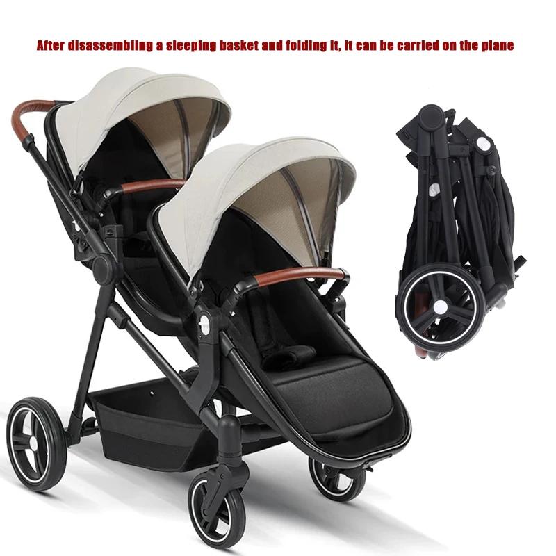 Poussette double 3 en 1 avec sièges auto et option avion - Légère et pliable pour bébés
