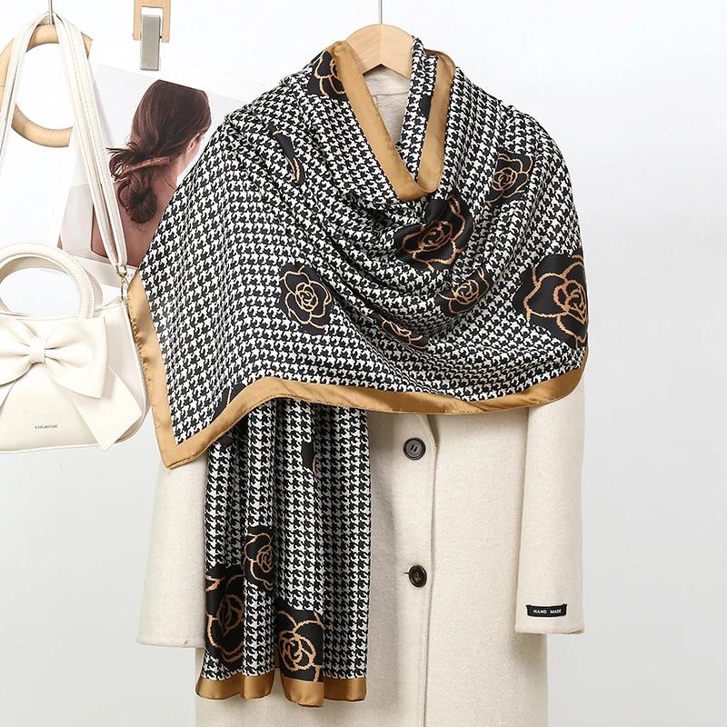 Foulard Carré en Soie Imprimée pour Femme, Design Luxueux, Châle Grande Taille, Bandeau Valide ens,