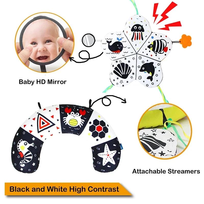 Jouets d'oreiller pour bébé, noir et blanc, contraste élevé, jouets Montessori pour bébés de 0 à 6 a