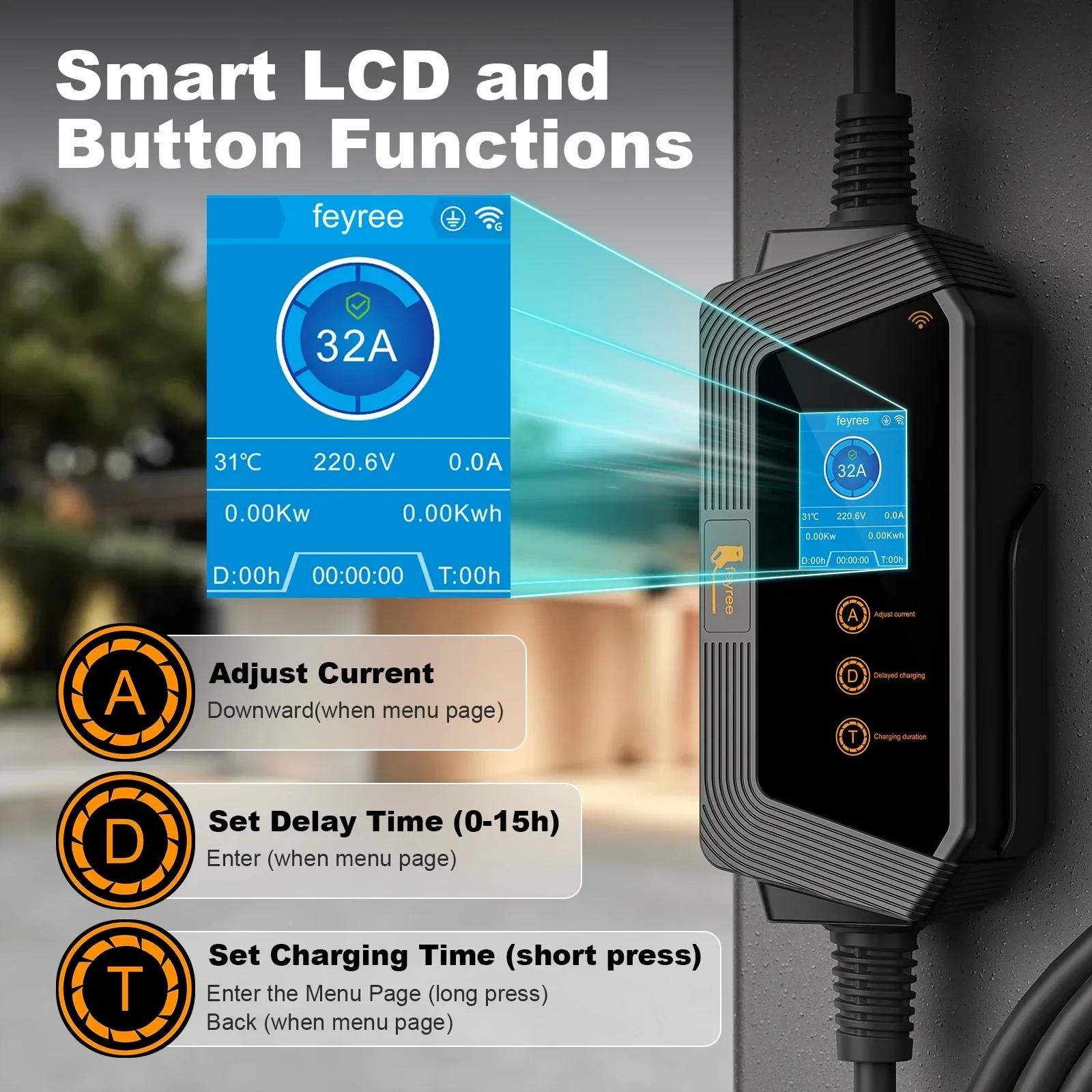 Feyree 7KW 32A chargeur EV réglable prise GBT APP Version Bluetooth ensemble temps de charge boîte d