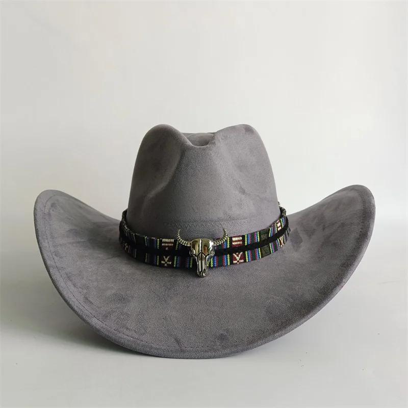 Chapeau de cowboy en daim vert armée, nouveau modèle grande taille, en daim, avec dessus en forme de