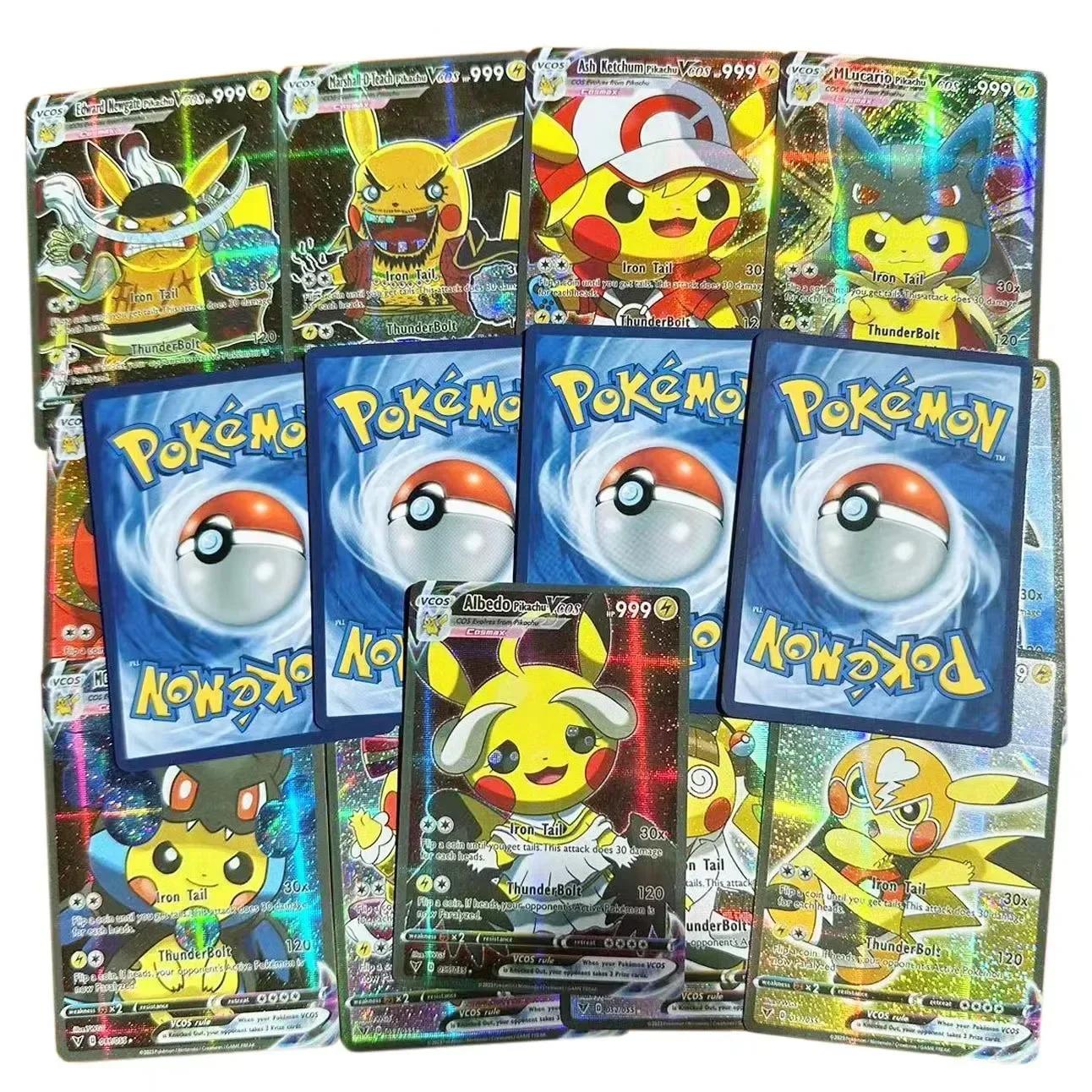2026 55 Cartes Pikachu de Dessin Animé Brillantes Vmax Vstar Grande Taille Collection Cartes de Comb