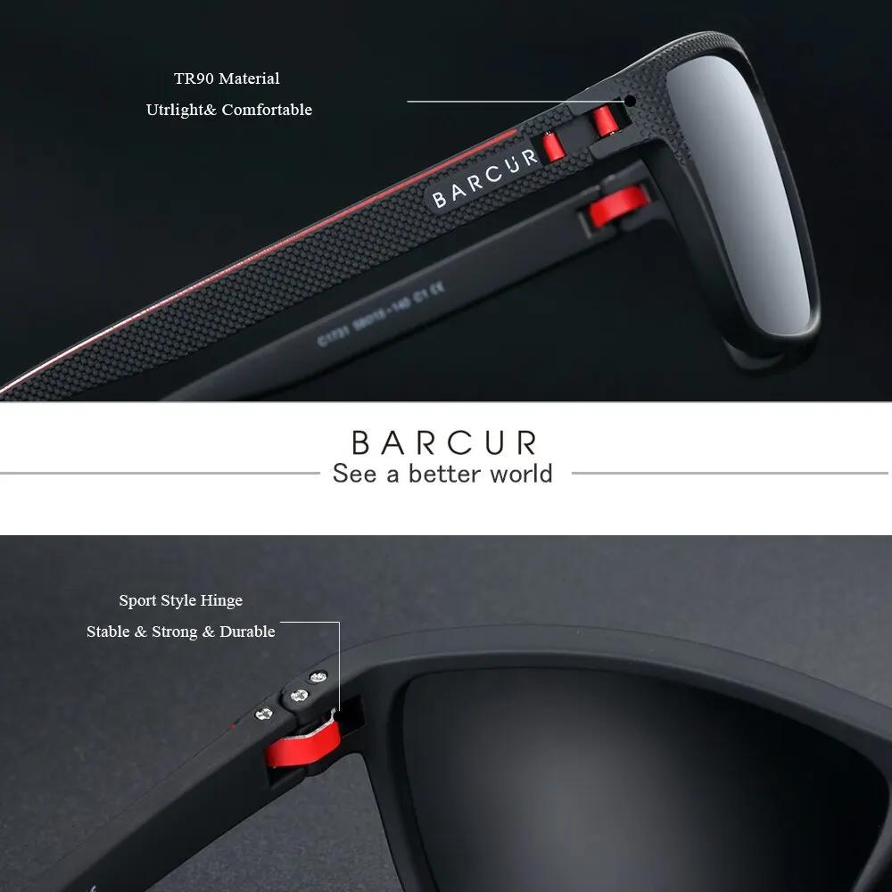 BARCUR Design-Lunettes de soleil polarisées TR90 pour homme et femme, accessoire de sport léger, pro