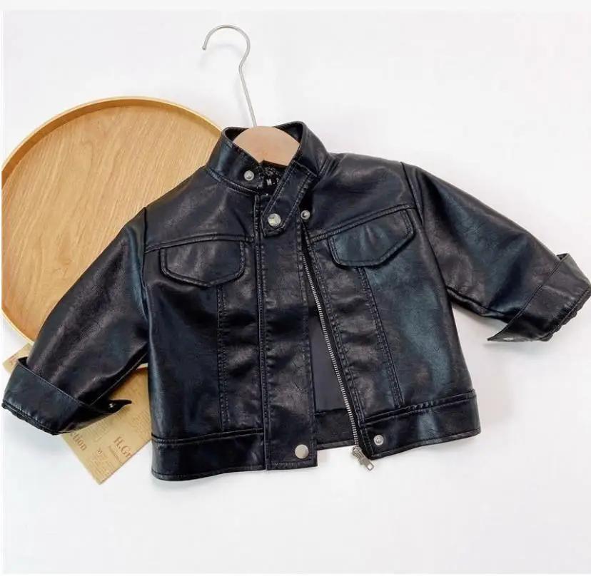 Veste en cuir coréen pour enfants printemps automne veste en cuir PU à col montant pour fille veste
