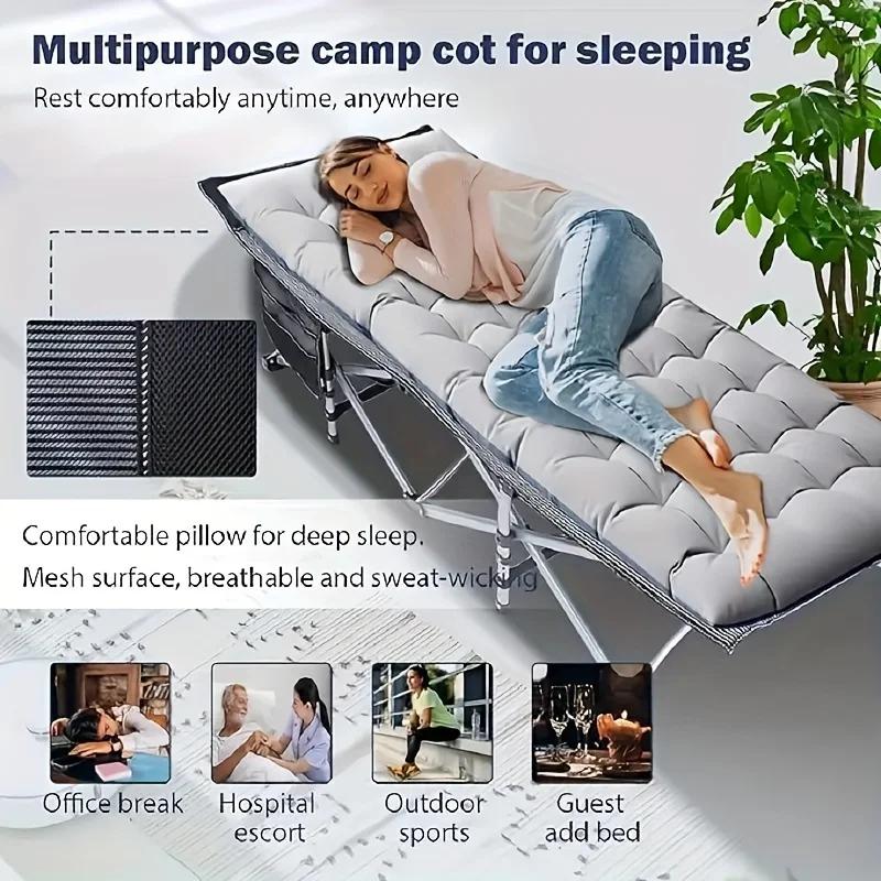 Grand lit d'extérieur sport pliant de 75 pouces, lit saumon avec matelas double face, lit d'invité p