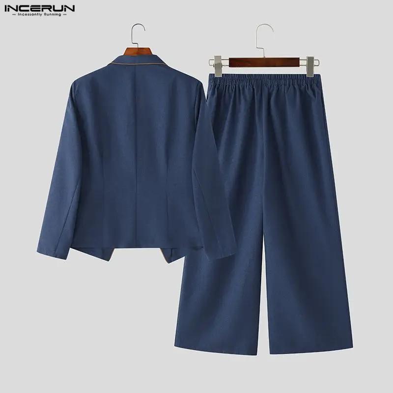 INCERUN hommes ensembles Patchwork élégant à manches longues Blazer et pantalon à jambes larges deux