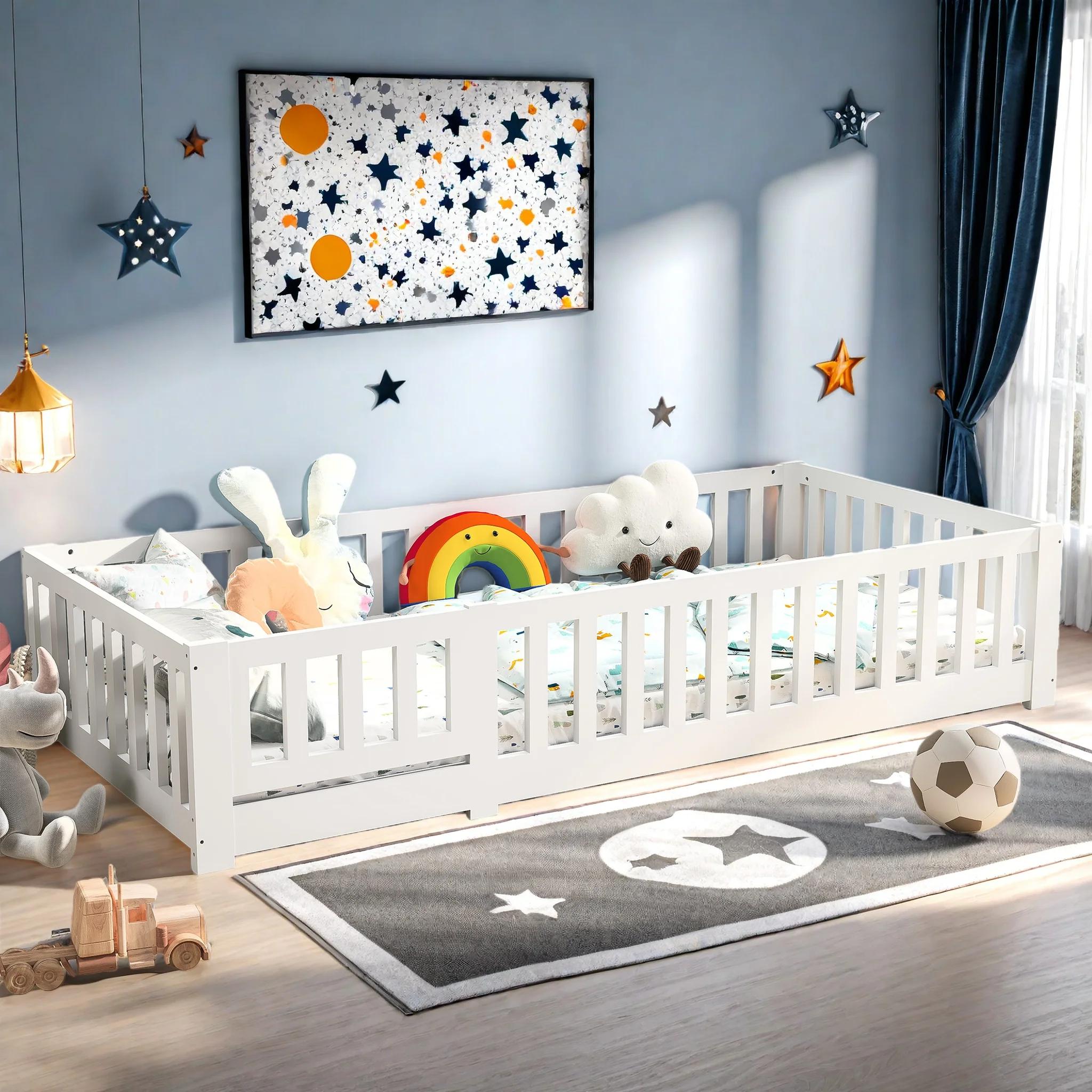 Lit de sol Montessori pour enfants Rosahqnda 90 x 200 cm avec protection contre les chutes, y compri