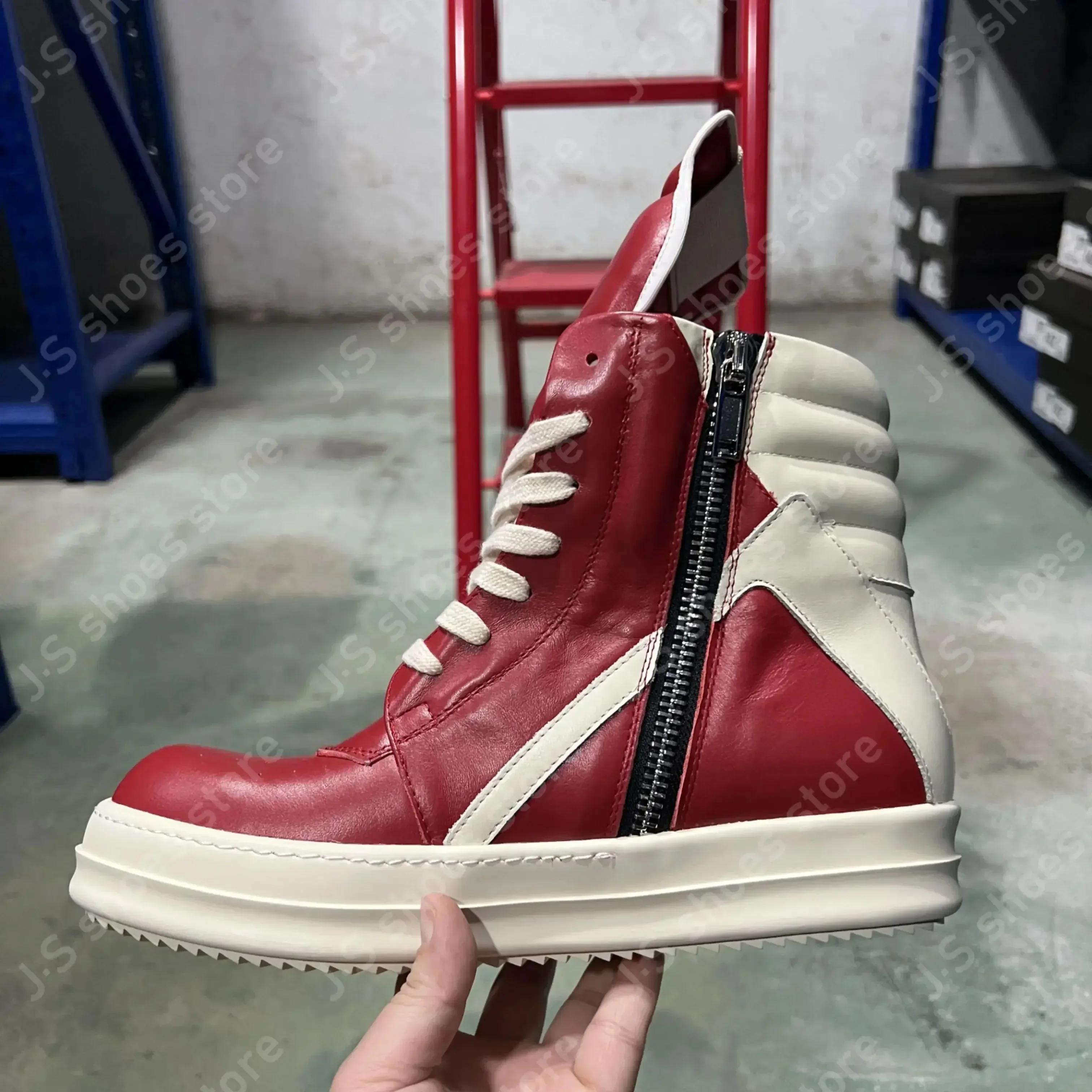 R-o classique botte en cuir rouge chaussure haute rétro hommes Sneaker fermeture éclair femmes chaus