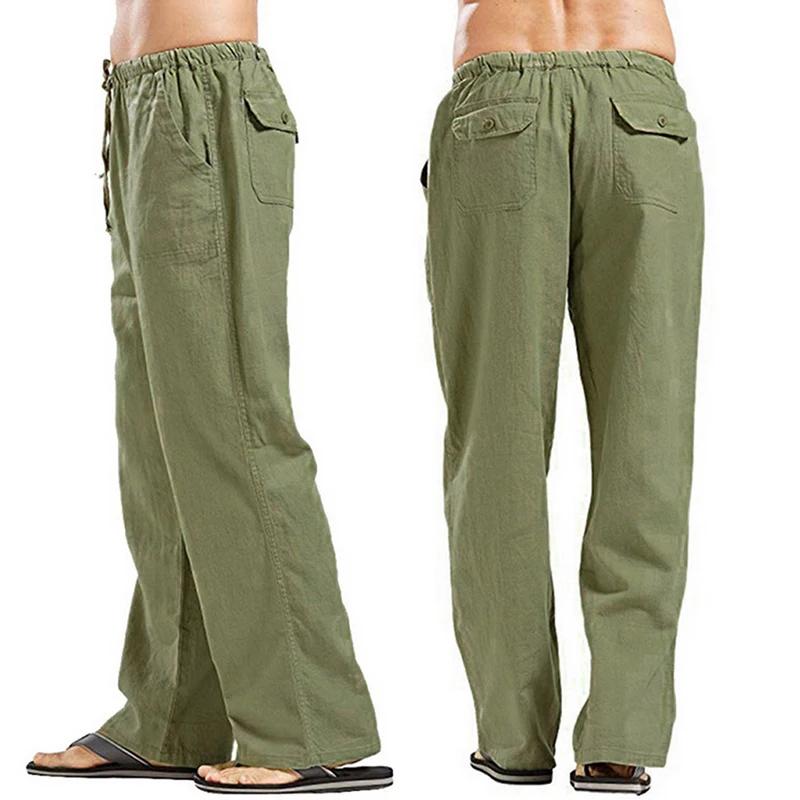 Mode hommes lin pantalons larges coréen pantalon surdimensionné sport Streetwear mâle printemps Yoga