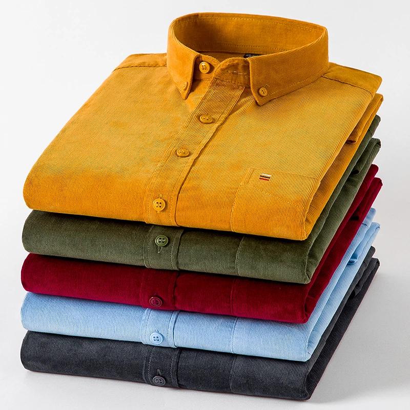 Chemise en velours côtelé 100% coton pour hommes, chemise décontractée à manches longues, coupe régu