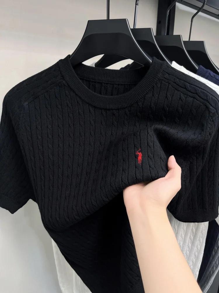 Haut de gamme marque de luxe t - shirt hommes nouvelle tendance jacquard exquis poney brodé été Casu