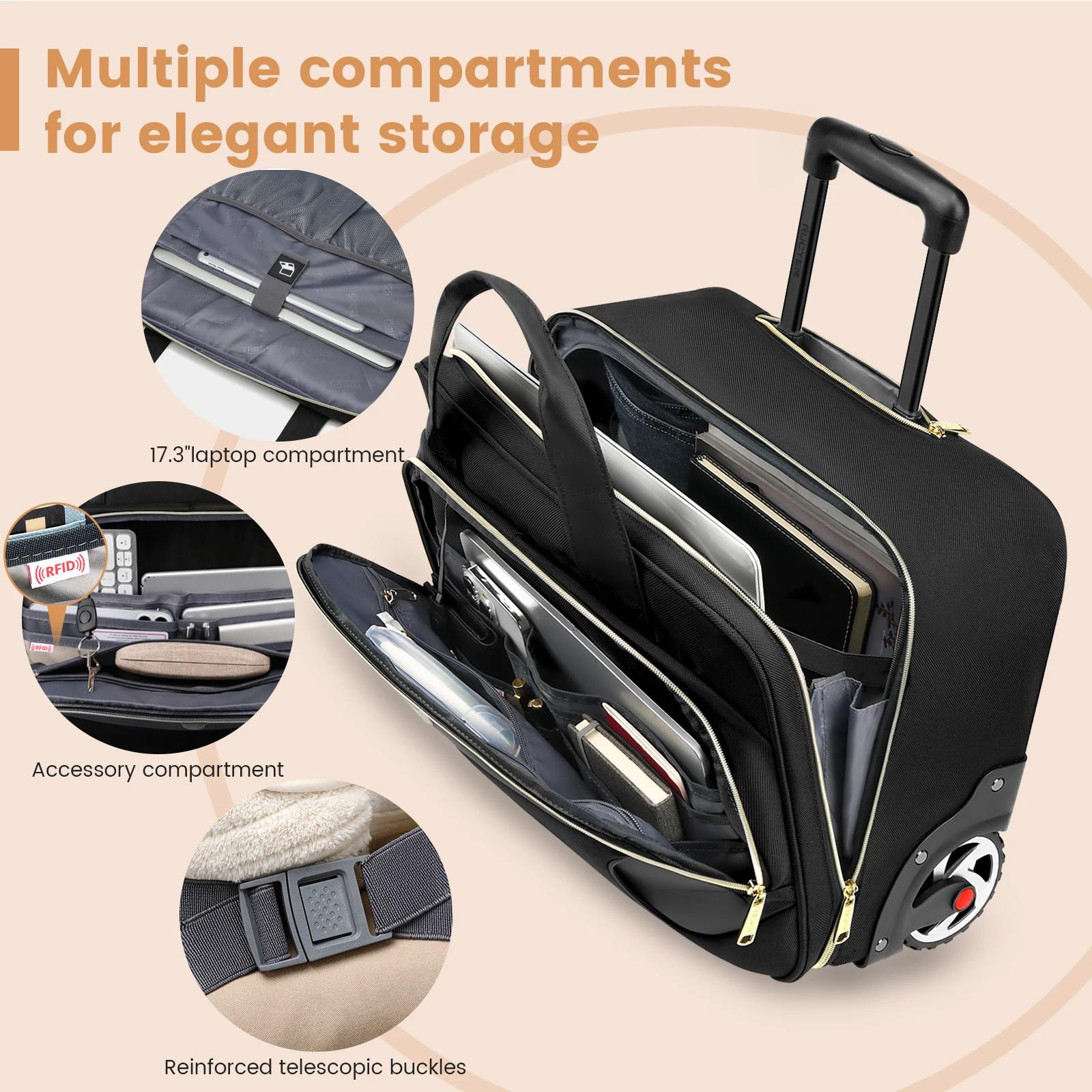 Porte-documents roulant de 18 pouces, mallette pour ordinateur portable de grande capacité, sac à ba