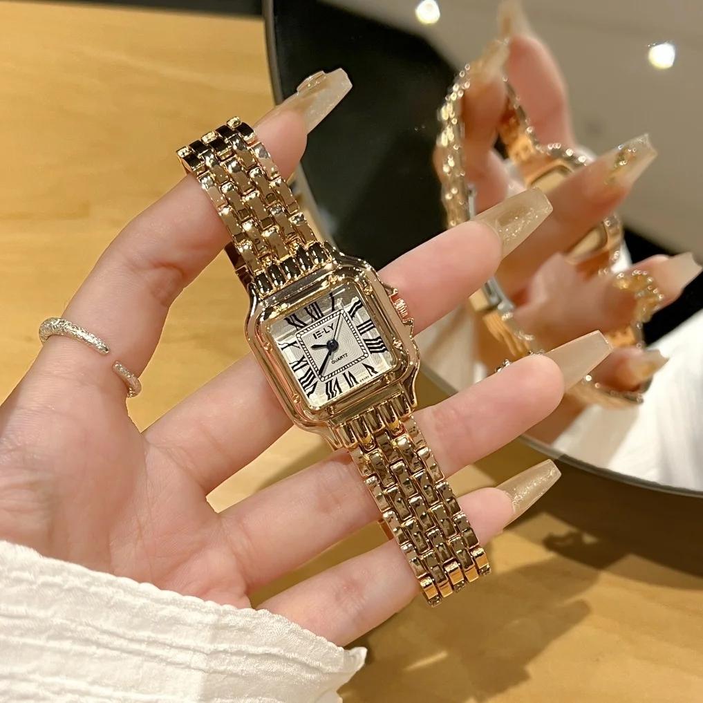 Nouvelles femmes montre lumière marque de luxe affaires or acier inoxydable dames mode montres à Qua