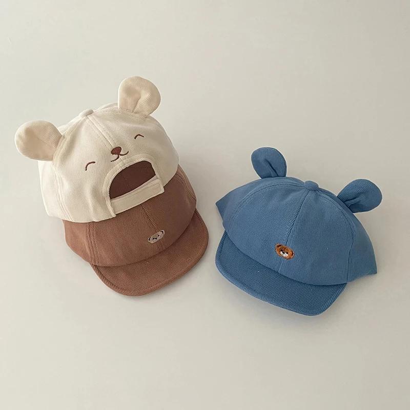 Chapeau de Baseball ours de dessin animé pour bébé, avec oreilles, mignon, couleur unie, casquette à