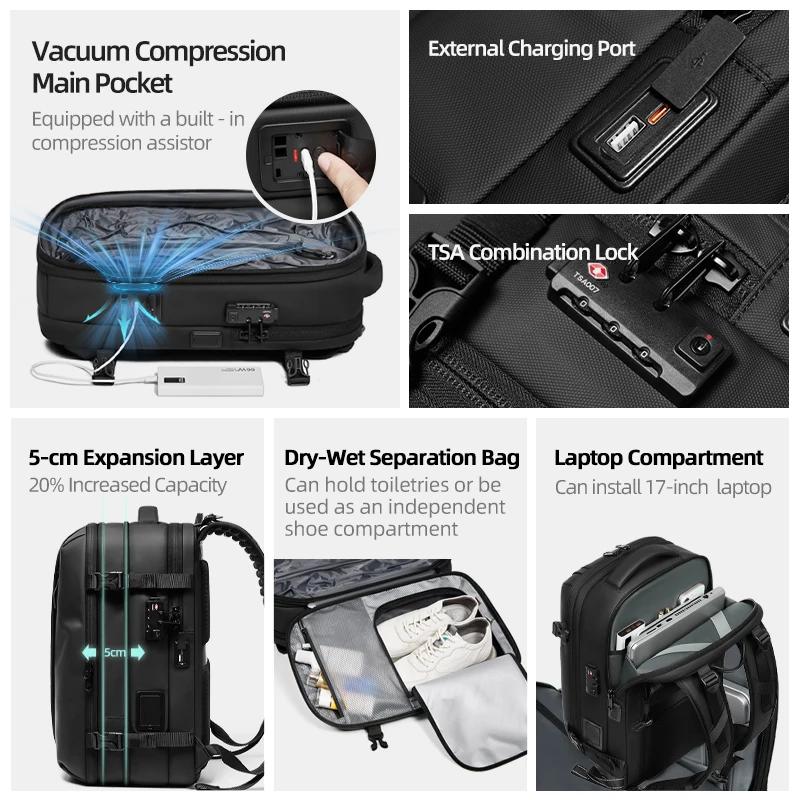 Sac à dos de voyage pour hommes, pompe de démarrage en un clic, compression sous vide, sac à dos pou