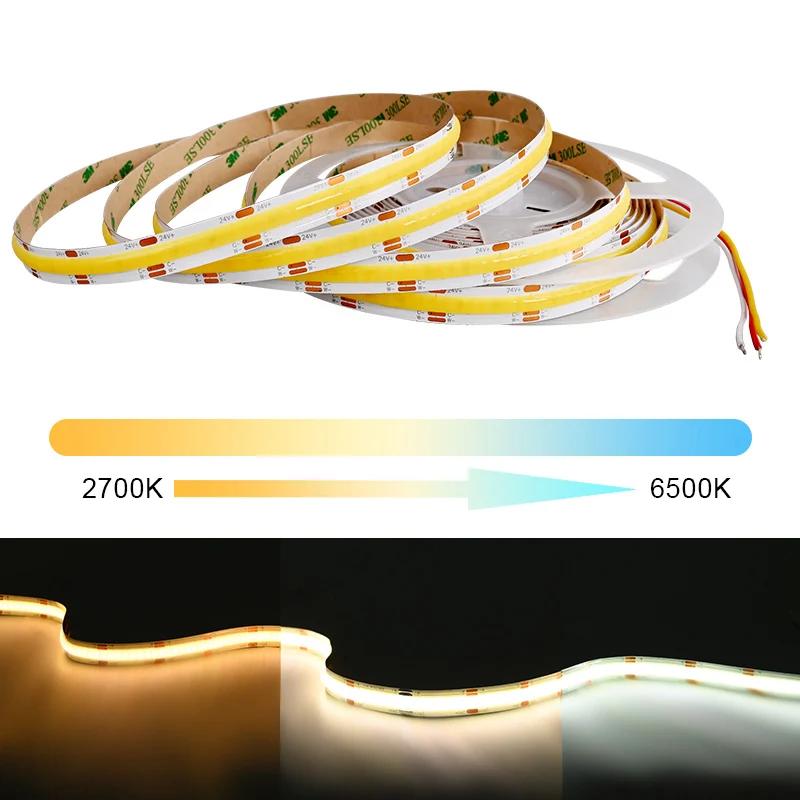 Bande lumineuse LED COB CCT, 608 LED s/m, haute densité, Flexible, variable, 2700K à 6500K, éclairag