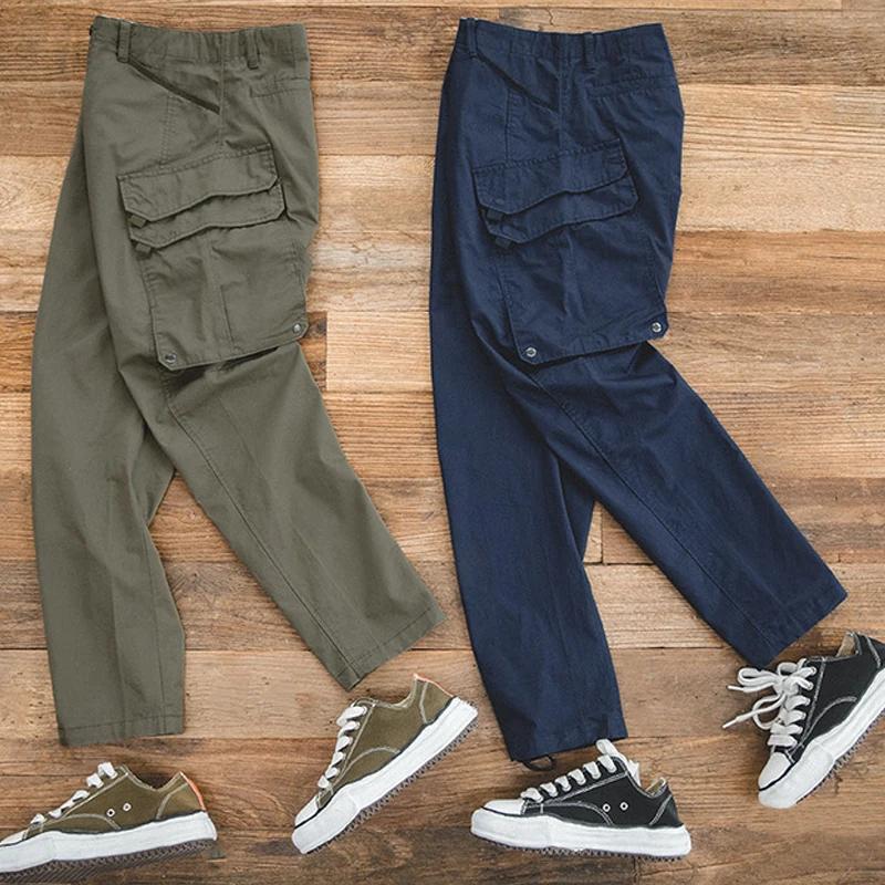 Maden-Pantalon cargo vert pour homme, pantalon de travail de randonnée multi-poches vintage, jogging