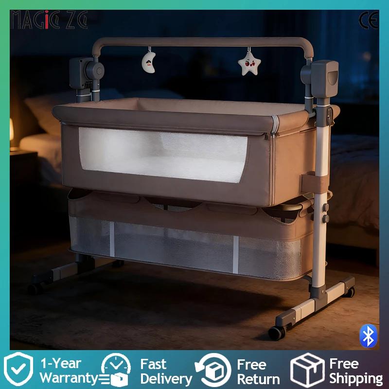 Berceau Électrique Portable pour Bébé avec Fonction Balancelle Automatique, Télécommande Bluetooth e