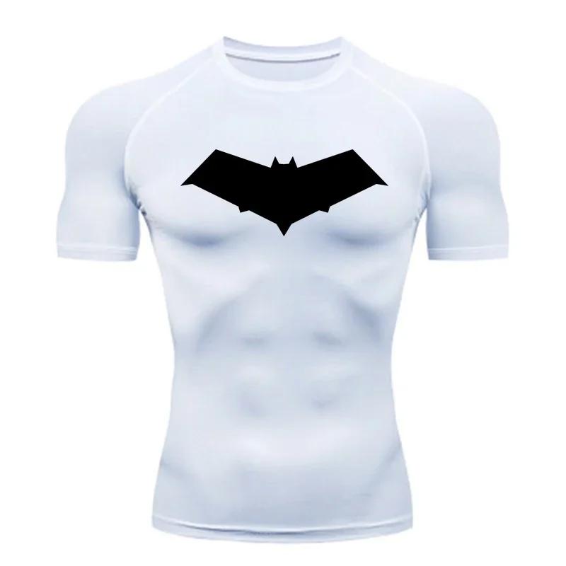 Été décontracté course Compression T-Shirt hommes hauts chauve-souris imprimé séchage rapide Fitness