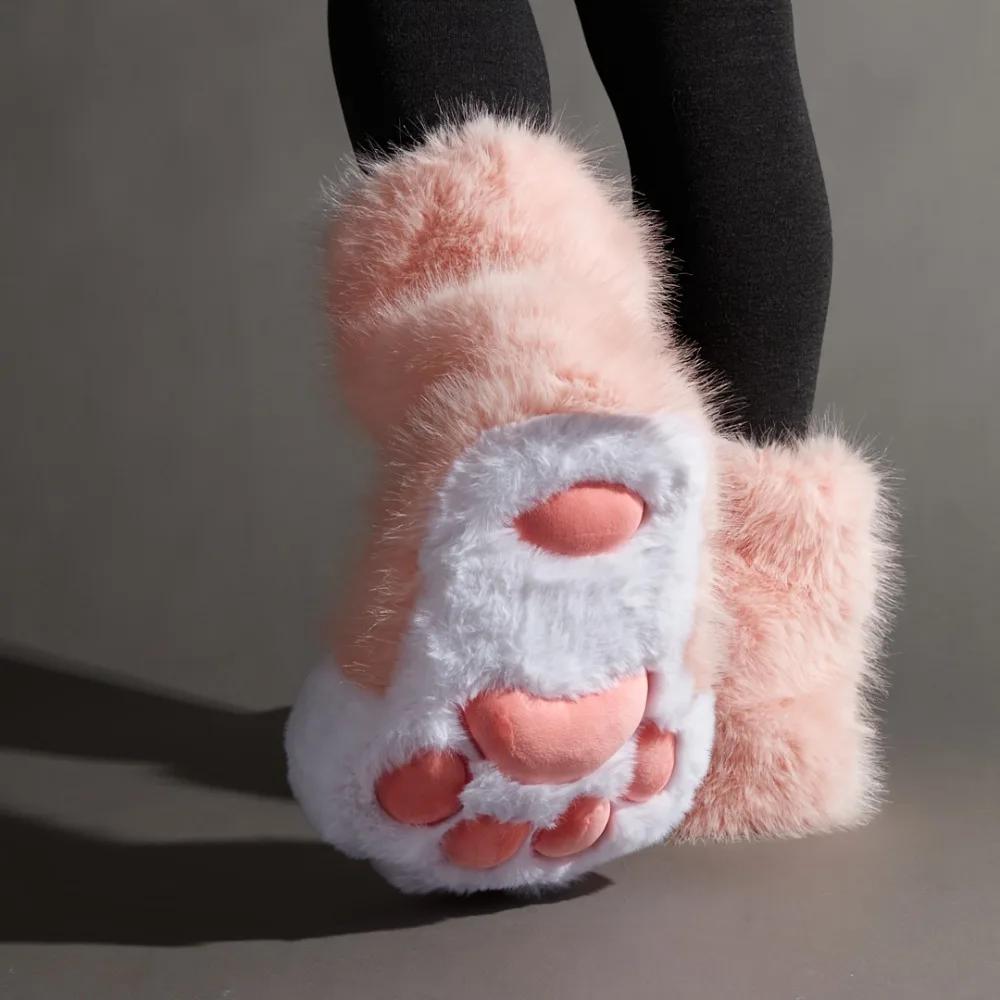 Kawaii Anime Cosplay patte de chat chaussons en peluche femmes chaud hiver maison pantoufles mignon