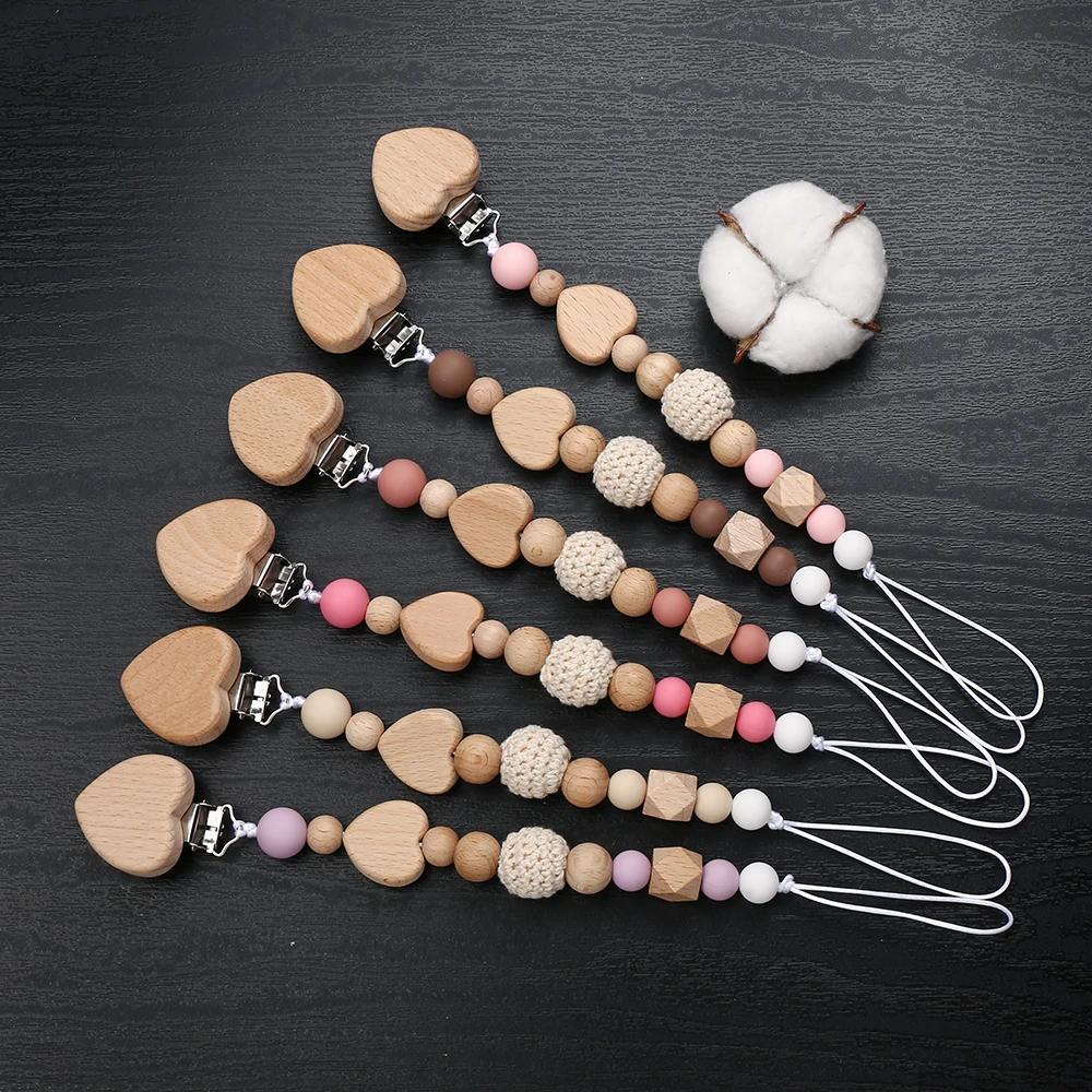 Nouveau coeur bébé Anti-chute chaîne sucette Clips perles de Silicone infantile mamelon apaiser suce