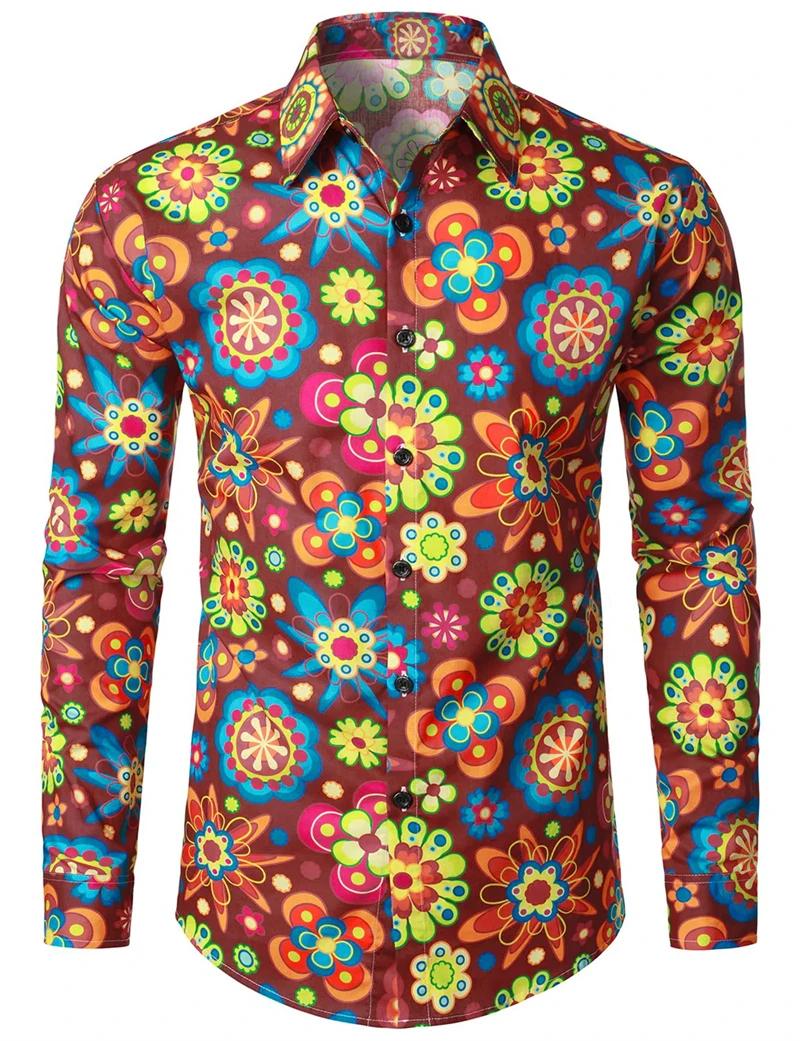 Chemise florale rétro des années 70 pour hommes et femmes, mode luxe, chemises à manches longues, bo