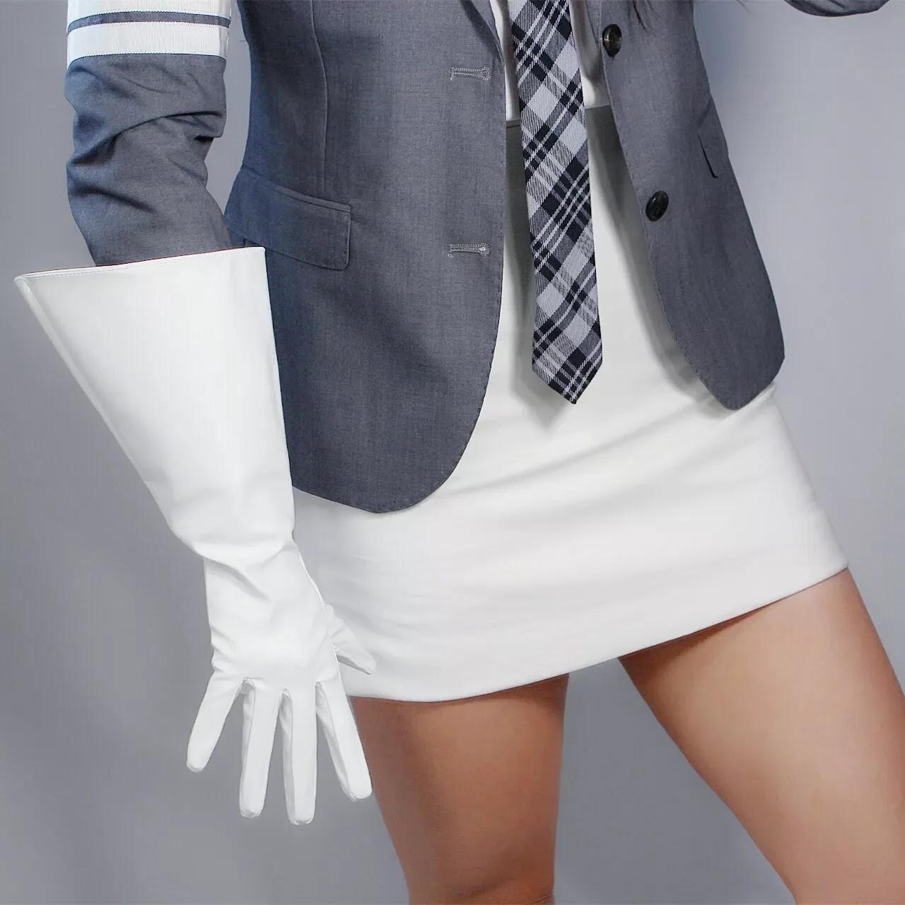 DooWay – gants unisexes en cuir blanc, manches larges, coude de 38cm, Long, Faux PU, Costume de Cosp