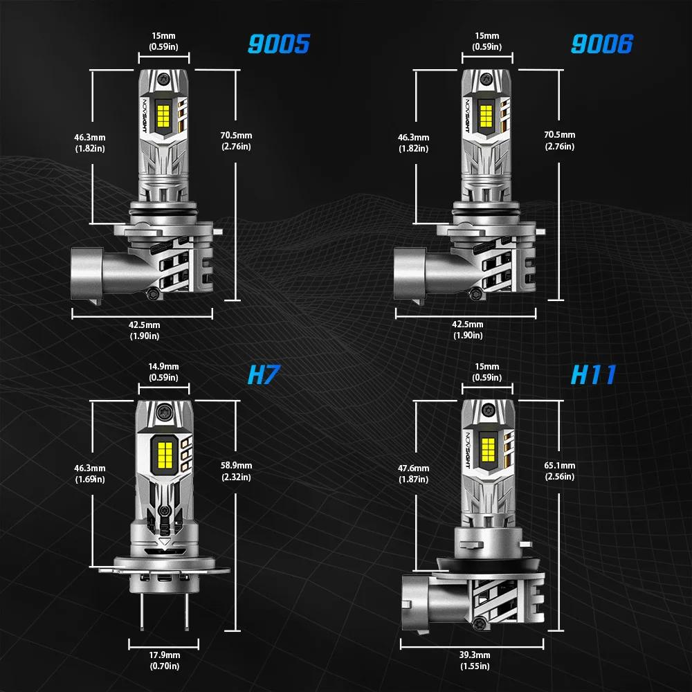 NOVSIGHT H7 ampoules de phares LED 1:1 taille Mini lampe frontale 70W 16000LM avec ventilateur 6500K