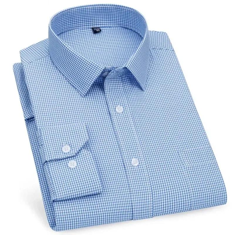 Chemises décontractées pour hommes, violet bleu, coton, coupe classique, manches longues, à carreaux