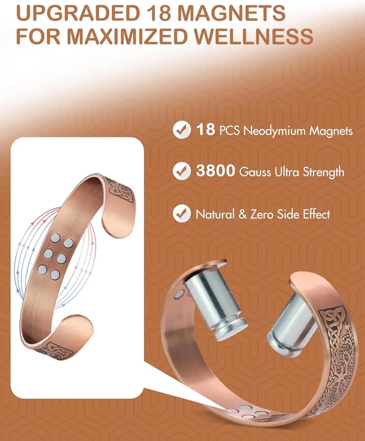 ARADOO – bracelets magnétiques en cuivre pour hommes et femmes, avec aimants en néodyme, arbre de vi