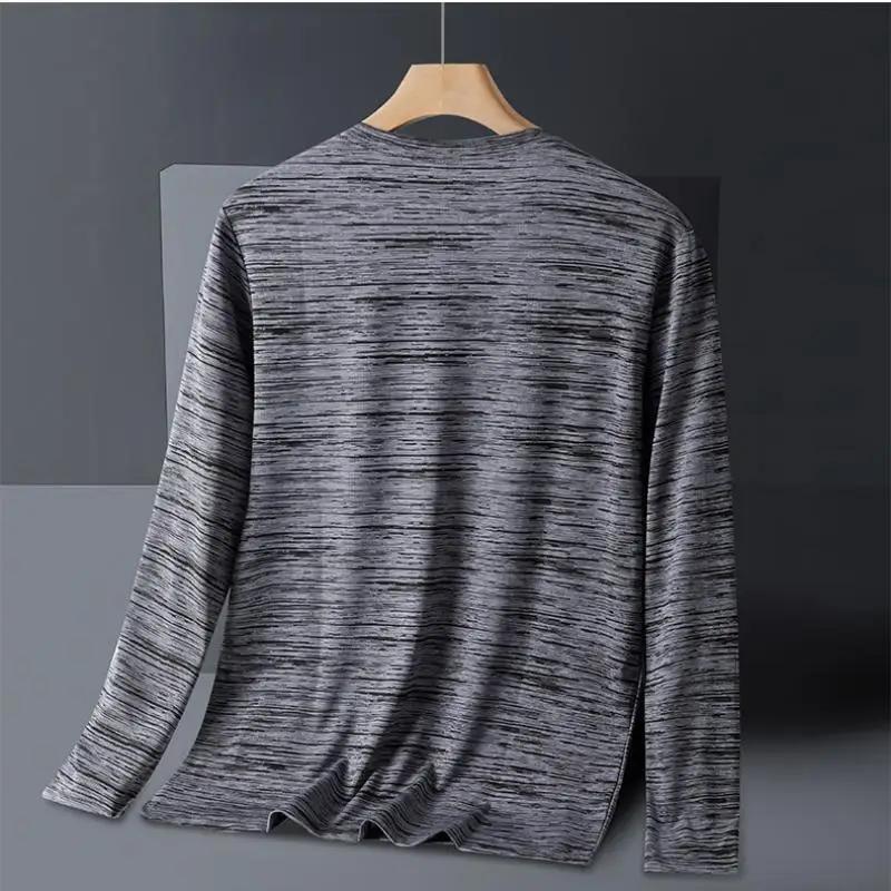 T-shirt d'été pour homme à manches longues, séchage rapide, en soie glacée, haute élasticité, grande